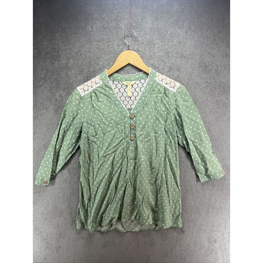 Matilda Jane Eyelet Tunic Top Mint Green White Polka Dot V-Neck Lace Women's S